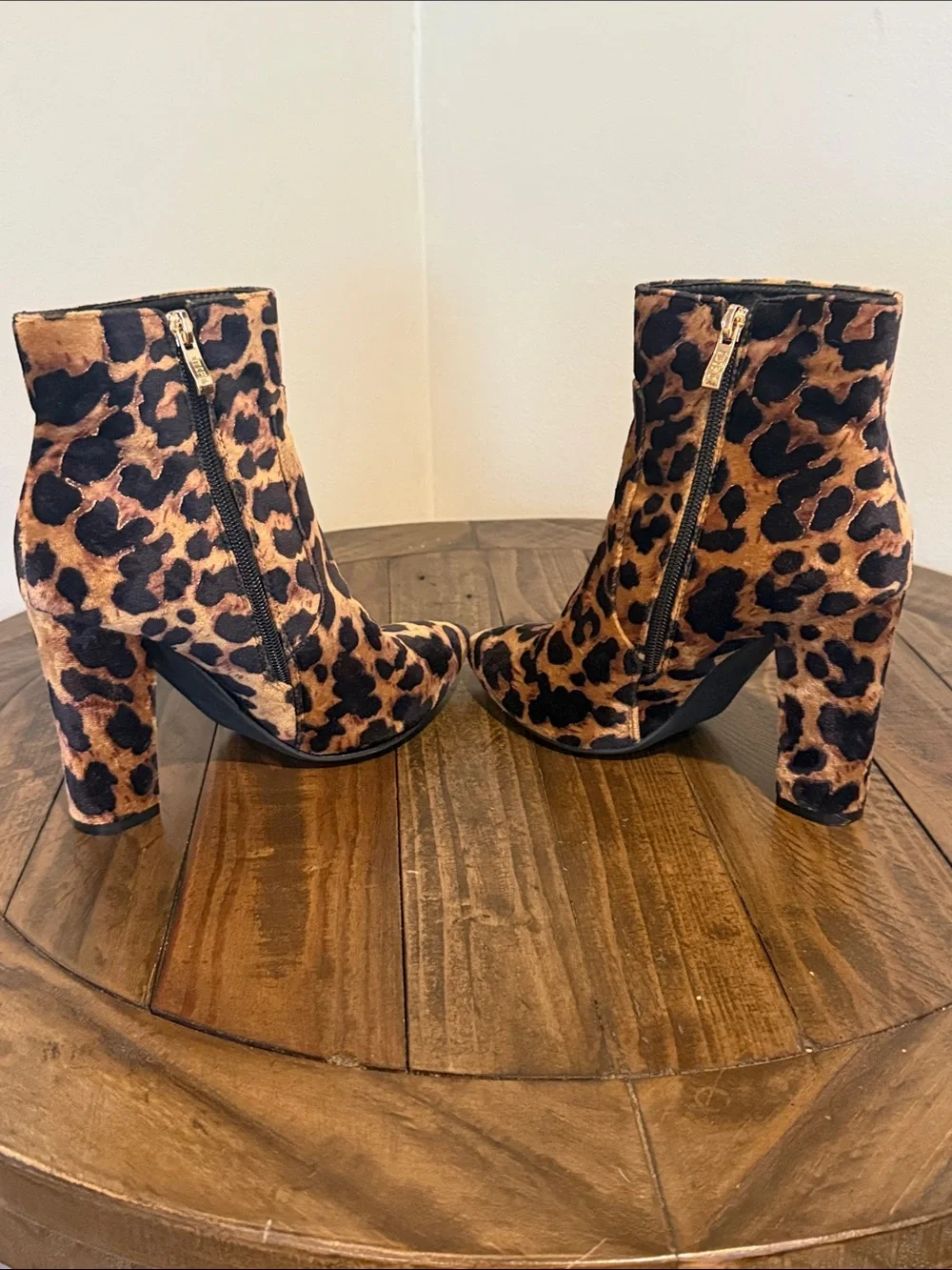IDIFU Leopard Print Ankle Booties with Gold Zipper